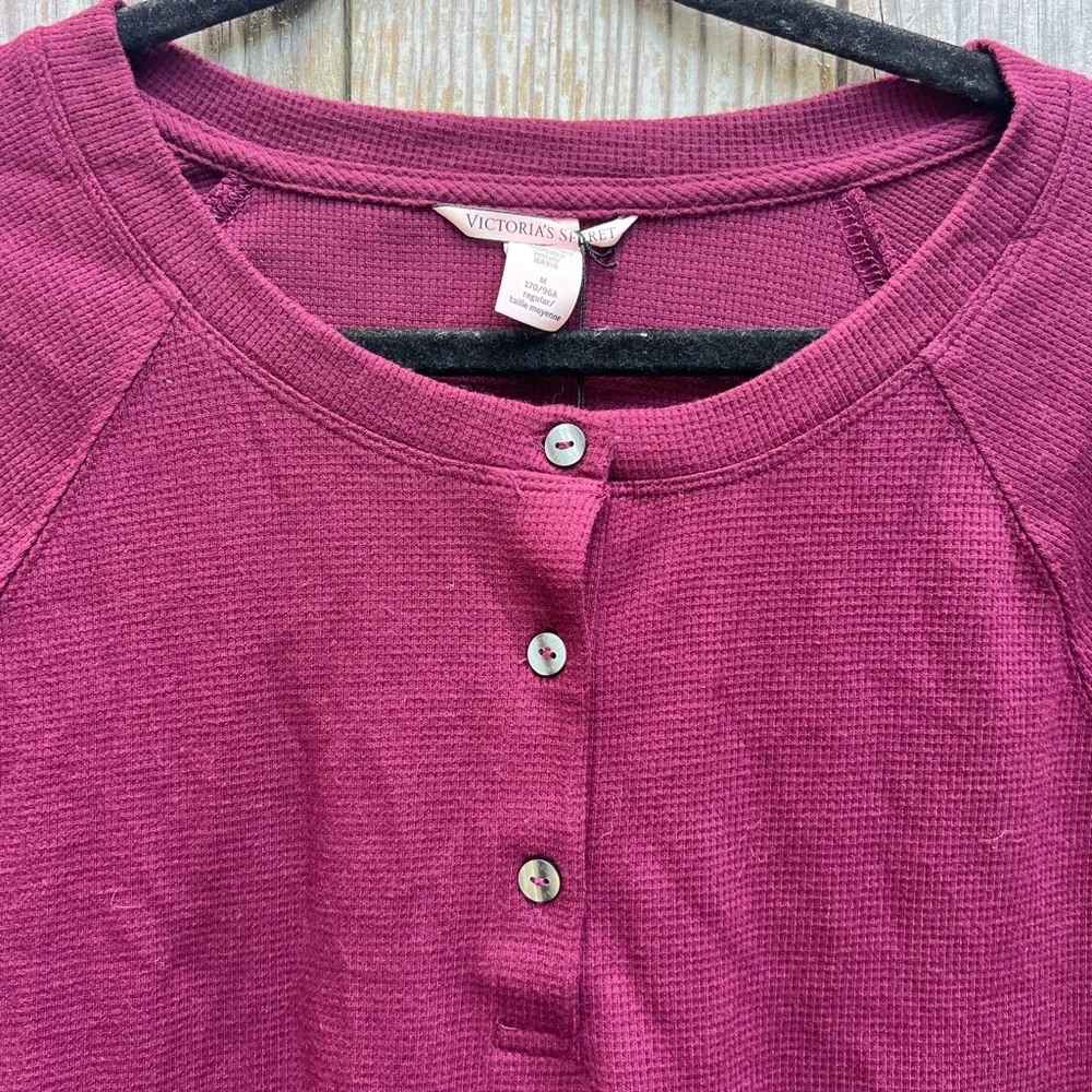 VICTORIAS SECRET Waffle Knit Wine Pajama Set Women’s Medium NWT NEW Flat